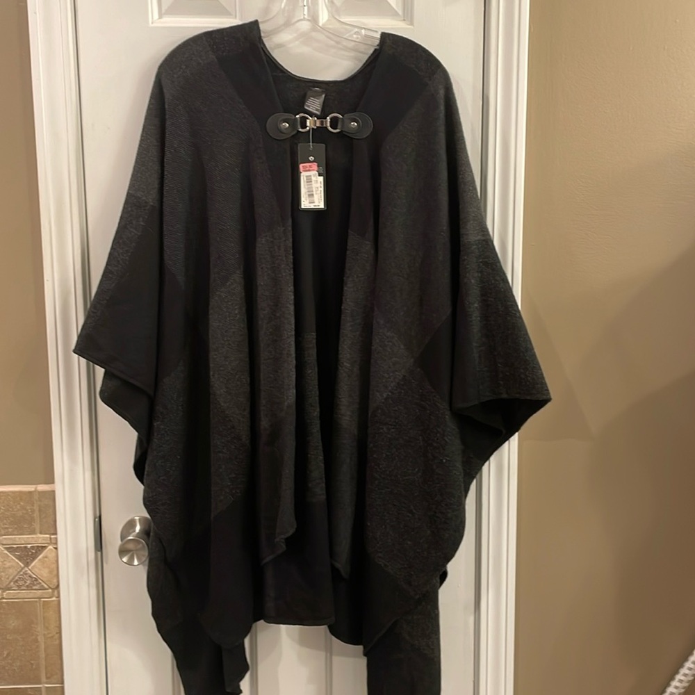 Fraas Black Tartan Blanket Cape One Size OS